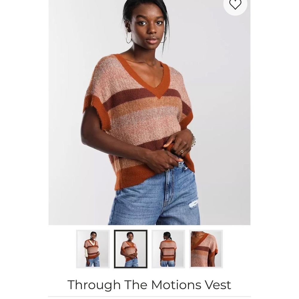 Free People Through the Motions Striped Knit V-Neck Sweater Vest Womens‎ Medium